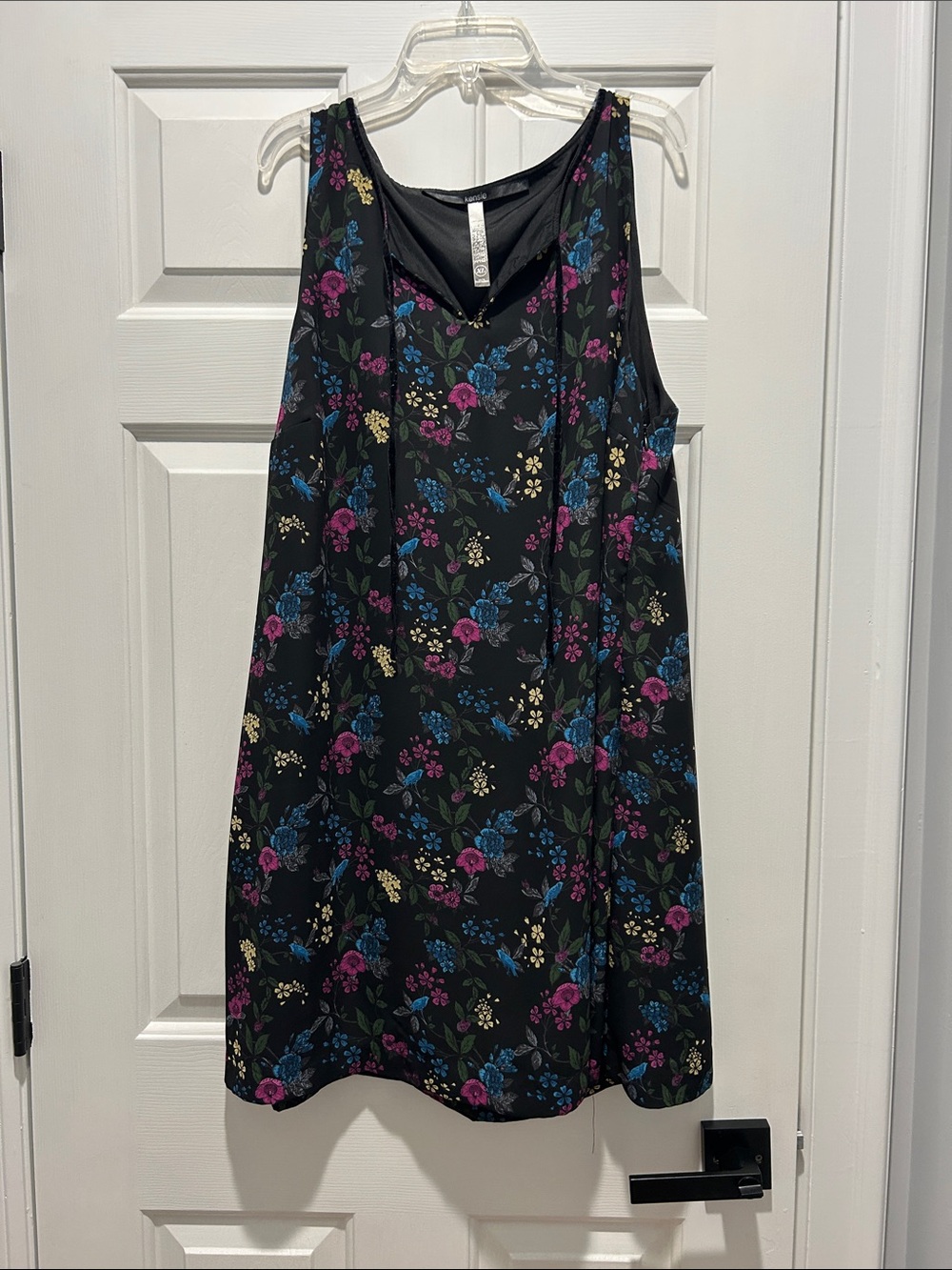Kensie Black Sleeveless Mini Dress with Blue, Pink & Yellow Floral Print